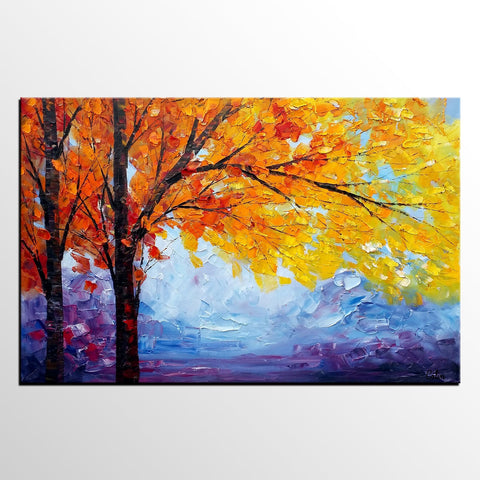 Autumn Tree Painting, Autumn Paintings, Original Landscape Oil Paintings, Custom Art, Canvas Painting for Living Room-Silvia Home Craft