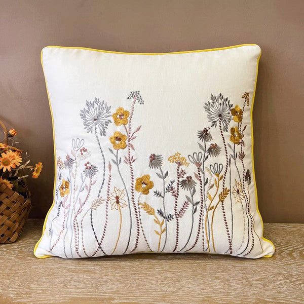 Simple Decorative Throw Pillows for Couch, Spring Flower Decorative Throw Pillows, Embroider Flower Cotton Pillow Covers, Farmhouse Sofa Decorative Pillows-Silvia Home Craft