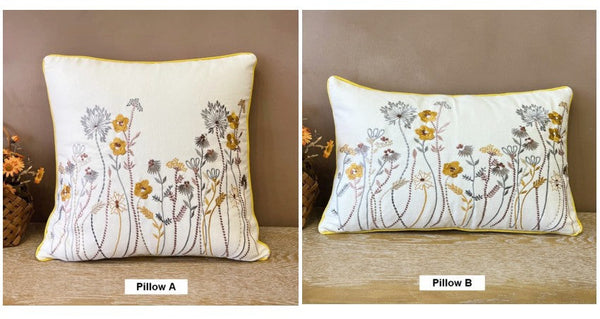 Simple Decorative Throw Pillows for Couch, Spring Flower Decorative Throw Pillows, Embroider Flower Cotton Pillow Covers, Farmhouse Sofa Decorative Pillows-Silvia Home Craft