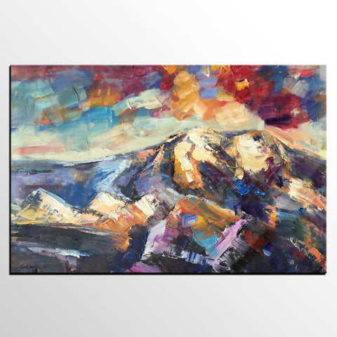 Mountain Landscape Painting, Custom Abstract Oil Paintings, Large Landscape Oil Painting, Large Painting for Sale-Silvia Home Craft