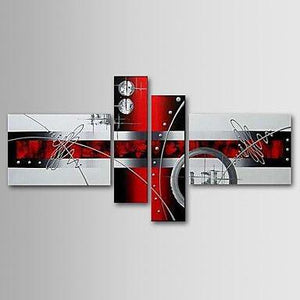 Simple Modern Wall Art, Acrylic Painting for Living Room, Black and Red Abstract Painting, 4 Piece Canvas Paintings, Contemporary Wall Art Ideas-Silvia Home Craft