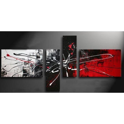 Abstract Painting for Sale, Modern Abstract Paintings, Black and Red Canvas Wall Art, Modern Wall Art Paintings for Living Room-Silvia Home Craft