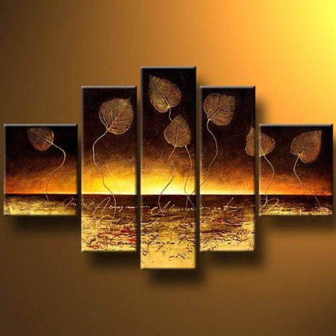 Modern Abstract Painting, Golden Leaves Painting, Abstract Canvas Paintings, Canvas Painting for Dining Room, Modern Wall Art Paintings-Silvia Home Craft