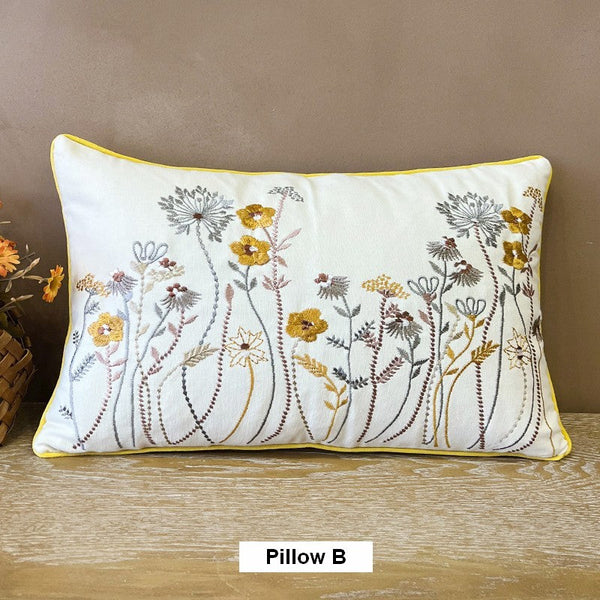 Simple Decorative Throw Pillows for Couch, Spring Flower Decorative Throw Pillows, Embroider Flower Cotton Pillow Covers, Farmhouse Sofa Decorative Pillows-Silvia Home Craft