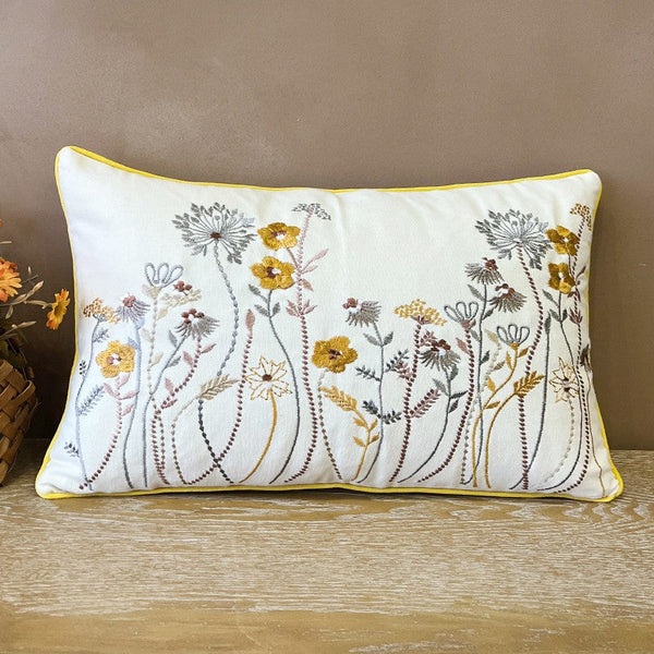 Simple Decorative Throw Pillows for Couch, Spring Flower Decorative Throw Pillows, Embroider Flower Cotton Pillow Covers, Farmhouse Sofa Decorative Pillows-Silvia Home Craft