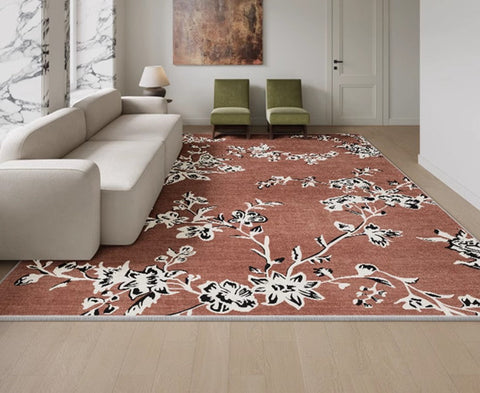 Modern Rugs for Living Room, Abstract Contemporary Rugs Next to Bed, Flower Pattern Contemporary Modern Rugs, Modern Rugs for Dining Room-Silvia Home Craft