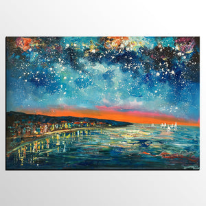 Landscape Canvas Paintings, Starry Night Sky Painting, Landscape Painting for Sale, Custom Original Painting on Canvas-Silvia Home Craft