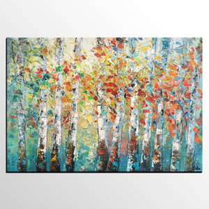 Canvas Art Painting, Large Wall Art, Summer Birch Tree Painting, Custom Extra Large Oil Painting-Silvia Home Craft