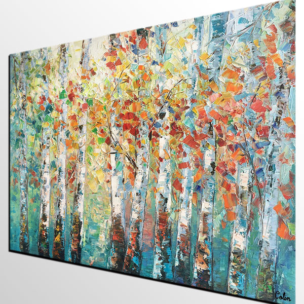 Canvas Art Painting, Large Wall Art, Summer Birch Tree Painting, Custom Extra Large Oil Painting-Silvia Home Craft