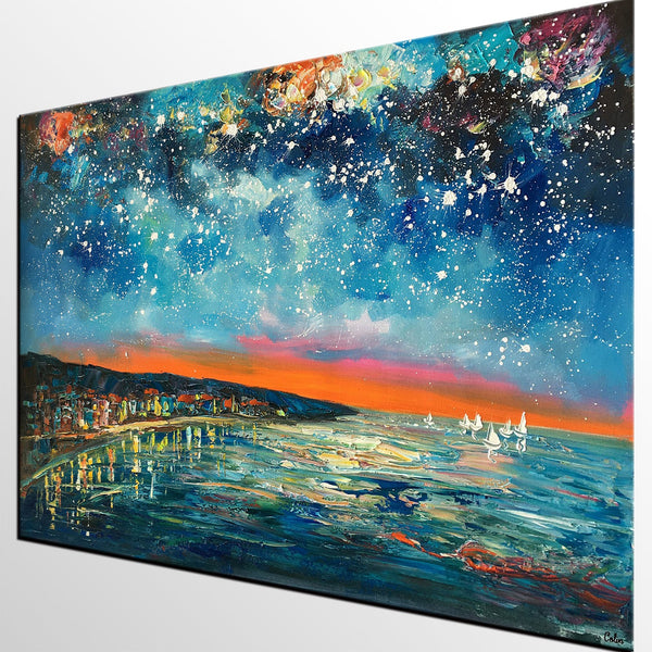 Landscape Canvas Paintings, Starry Night Sky Painting, Landscape Painting for Sale, Custom Original Painting on Canvas-Silvia Home Craft