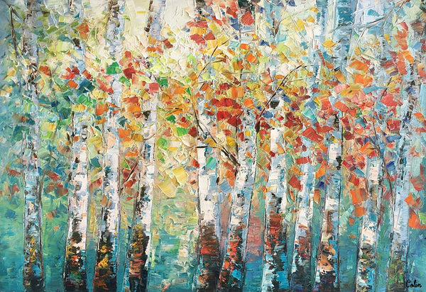 Canvas Art Painting, Large Wall Art, Summer Birch Tree Painting, Custom Extra Large Oil Painting-Silvia Home Craft