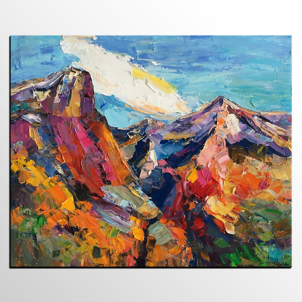 Abstract Art Landscape, Canvas Wall Art Paintings, Mountain Landscape Painting, Custom Landscape Oil Painting-Silvia Home Craft