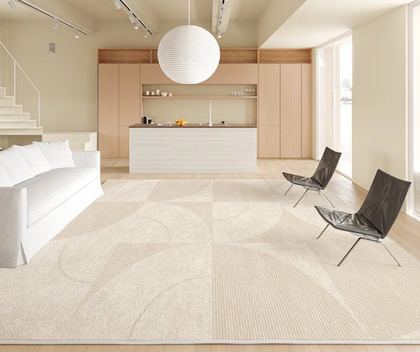 Modern Rugs under Sofa, Abstract Contemporary Rugs for Bedroom, Dining Room Floor Rugs, Modern Rugs for Office, Large Cream Color Rugs in Living Room-Silvia Home Craft