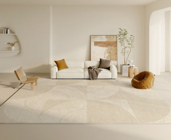 Abstract Contemporary Rugs for Bedroom, Dining Room Floor Rugs, Modern Rugs for Office, Large Cream Color Rugs in Living Room, Modern Rugs under Sofa-Silvia Home Craft