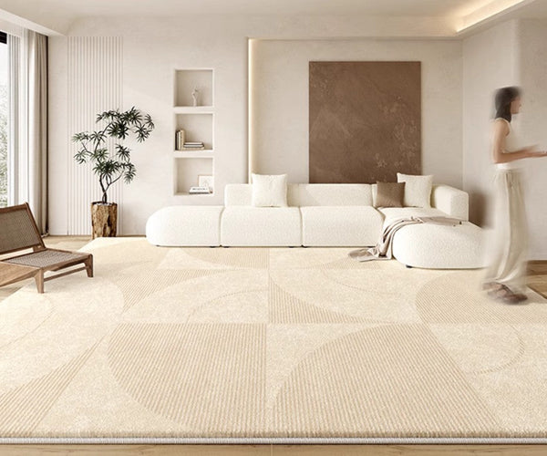 Abstract Contemporary Rugs for Bedroom, Dining Room Floor Rugs, Modern Rugs for Office, Large Cream Color Rugs in Living Room, Modern Rugs under Sofa-Silvia Home Craft