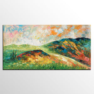 Mountain Landscape Painting, Landscape Painting, Custom Abstract Oil Painting, Bedroom Wall Art-Silvia Home Craft