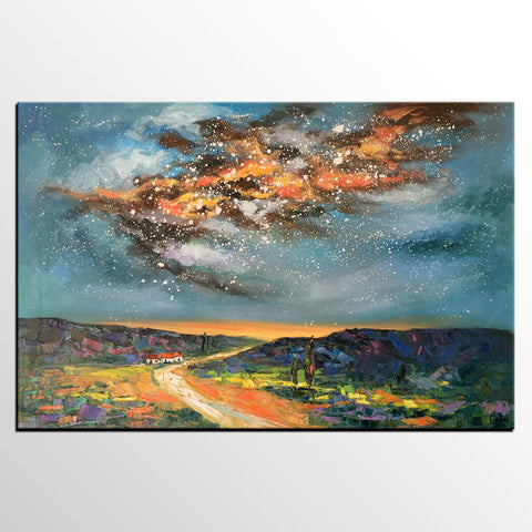 Landscape Oil Paintings, Starry Night Sky Painting, Custom Canvas Artwork, Original Oil Painting on Canvas, Buy Paintings Online-Silvia Home Craft