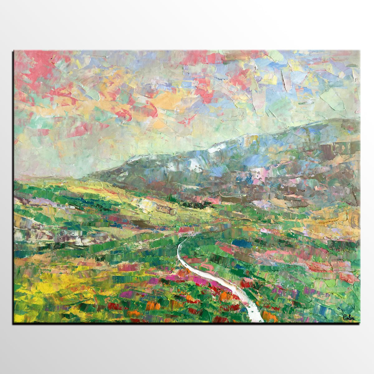 Mountain Landscape Painting, Palette Knife Paintings, Custom Wall Art Painting on Canvas, Spring Mountain Painting-Silvia Home Craft