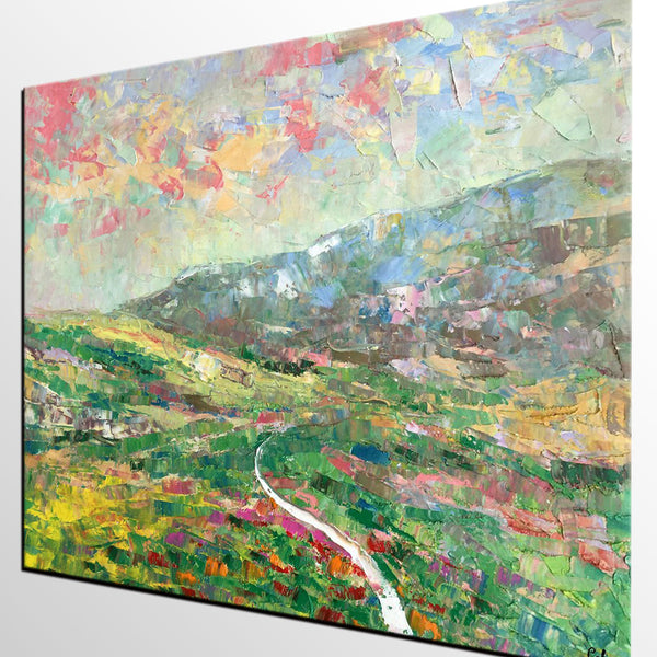 Mountain Landscape Painting, Palette Knife Paintings, Custom Wall Art Painting on Canvas, Spring Mountain Painting-Silvia Home Craft