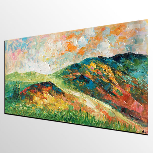 Mountain Landscape Painting, Landscape Painting, Custom Abstract Oil Painting, Bedroom Wall Art-Silvia Home Craft