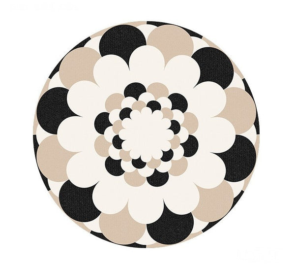 Abstract Contemporary Round Rugs under Chairs, Circular Area Rugs for Bedroom, Modern Rugs for Dining Room, Flower Pattern Modern Rugs for Living Room-Silvia Home Craft