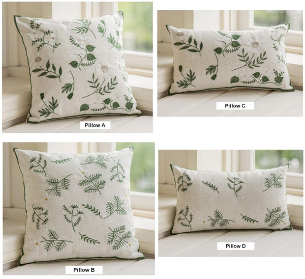 Spring Flower Decorative Pillows for Dining Room, Embroider Flower Cotton Pillow Covers, Decorative Pillows for Sofa, Farmhouse Decorative Pillows for Couch-Silvia Home Craft