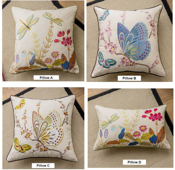 Butterfly Dragonfly Cotton and linen Pillow Cover, Modern Decorative Pillows for Couch, Decorative Throw Pillows for Living Room, Decorative Sofa Pillows-Silvia Home Craft