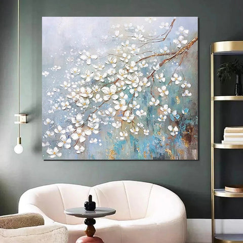 Abstract Flower Painting, Extra Large Abstract Paintings on Canvas, Hand Painted Abstract Painting, Bedroom Wall Art Ideas, Heavy Texture Painting-Silvia Home Craft