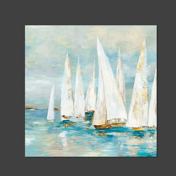 Sail Boat Painting, Hand Painted Abstract Painting, Abstract Landscape Painting, Extra Large Abstract Paintings on Canvas, Bedroom Wall Art Ideas-Silvia Home Craft