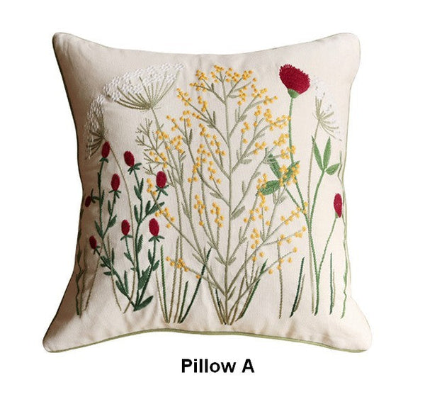 Decorative Pillows for Couch, Farmhouse Decorative Pillows for Sofa, Embroider Flower Cotton Pillow Covers, Spring Flower Decorative Pillows for Bedroom-Silvia Home Craft