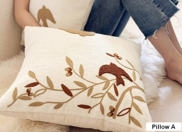 Square Decorative Pillow Covers, Decorative Pillows for Couch, Farmhouse Decorative Pillows for Sofa, Spring Swallow Decorative Pillows for Bedroom-Silvia Home Craft