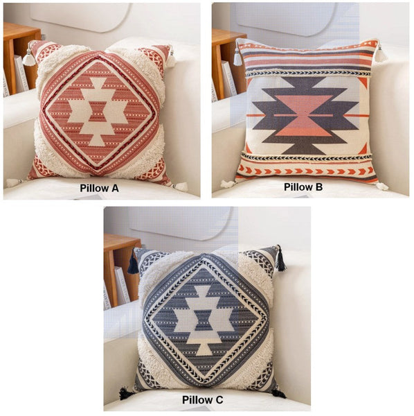 Bohemian Decorative Sofa Pillows, Geometric Modern Pillow Covers, Square Pillows for Couch, Oriental Decorative Throw Pillows for Living Room-Silvia Home Craft