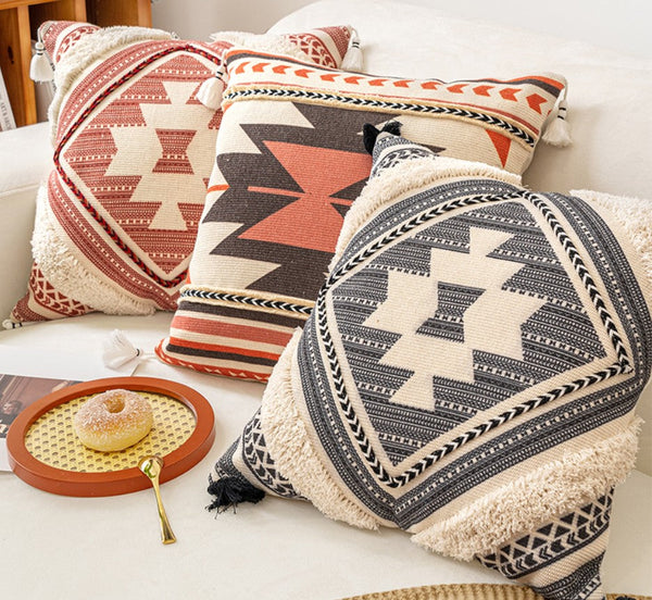 Bohemian Decorative Sofa Pillows, Geometric Modern Pillow Covers, Square Pillows for Couch, Oriental Decorative Throw Pillows for Living Room-Silvia Home Craft