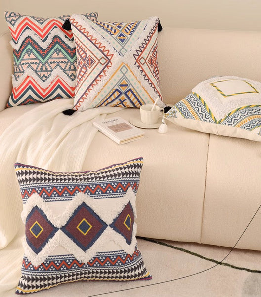 Oriental Decorative Throw Pillows for Living Room, Square Pillows for Couch, Geometric Modern Pillow Covers, Bohemian Decorative Sofa Pillows-Silvia Home Craft