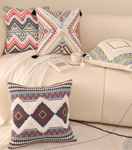 Square Pillows for Couch, Oriental Decorative Throw Pillows for Living Room, Geometric Modern Pillow Covers, Bohemian Decorative Sofa Pillows-Silvia Home Craft