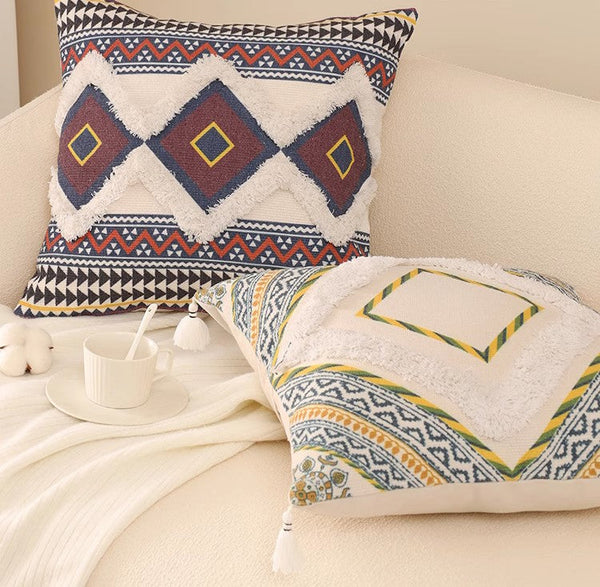 Oriental Decorative Throw Pillows for Living Room, Square Pillows for Couch, Geometric Modern Pillow Covers, Bohemian Decorative Sofa Pillows-Silvia Home Craft