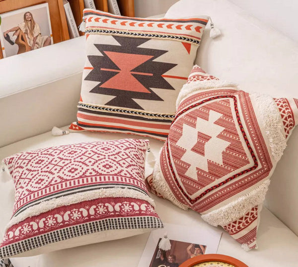 Bohemian Decorative Sofa Pillows, Geometric Modern Pillow Covers, Square Pillows for Couch, Oriental Decorative Throw Pillows for Living Room-Silvia Home Craft