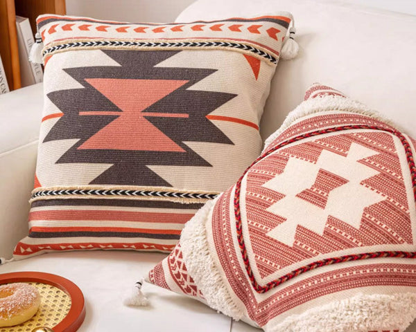 Bohemian Decorative Sofa Pillows, Geometric Modern Pillow Covers, Square Pillows for Couch, Oriental Decorative Throw Pillows for Living Room-Silvia Home Craft