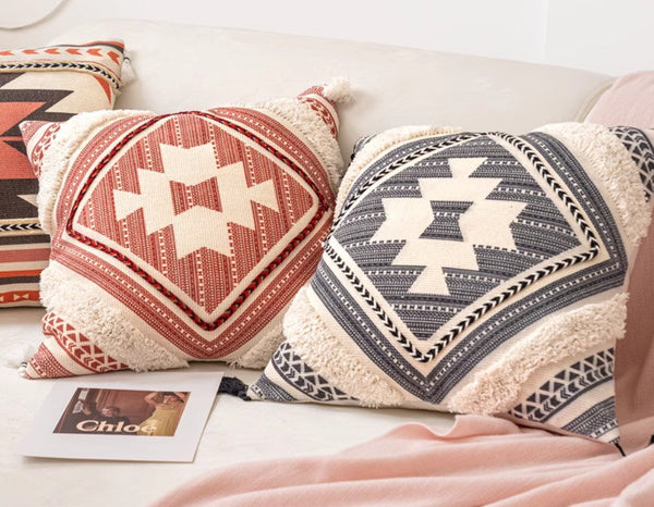 Bohemian Decorative Sofa Pillows, Geometric Modern Pillow Covers, Square Pillows for Couch, Oriental Decorative Throw Pillows for Living Room-Silvia Home Craft