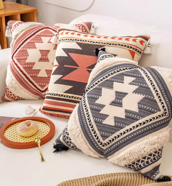 Square Pillows for Couch, Geometric Modern Pillow Covers, Oriental Decorative Throw Pillows for Living Room, Bohemian Decorative Sofa Pillows-Silvia Home Craft