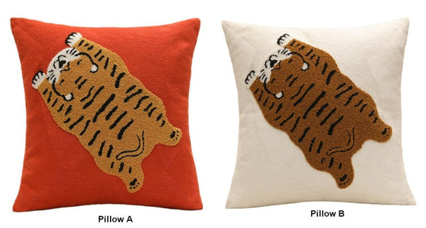 Contemporary Modern Sofa Pillow Covers, Square Modern Throw Pillows for Couch, Lovely Tiger Decorative Pillows for Children's Room, Decorative Pillows for Bedroom-Silvia Home Craft