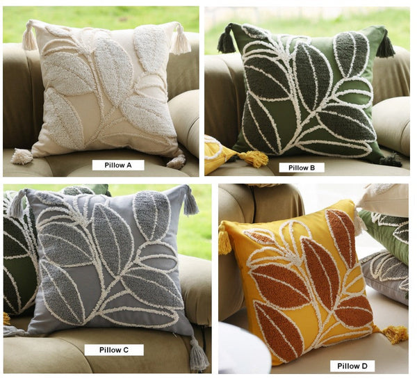 Leaf Decorative Pillows for Bedroom, Contemporary Modern Sofa Pillow Covers, Square Modern Throw Pillows for Couch, Modern Decorative Pillows for Interior Design-Silvia Home Craft