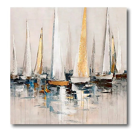 Sail Boat Paintings, Modern Acrylic Canvas Painting, Acrylic Painting on Canvas, Simple Painting Ideas for Dining Room, Oversized Canvas Painting for Sale-Silvia Home Craft