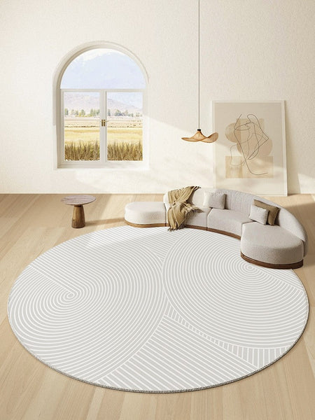 Abstract Contemporary Round Rugs for Dining Room, Geometric Modern Rug Ideas for Living Room, Soft Modern Rugs for Dining Room, Circular Modern Rugs for Bathroom-Silvia Home Craft