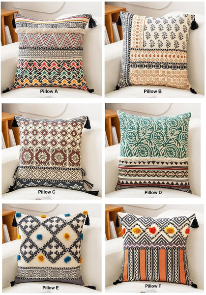 Oriental Square Pillows for Couch, Geometric Modern Pillows, Decorative Throw Pillows for Living Room, Bohemian Decorative Sofa Pillows-Silvia Home Craft