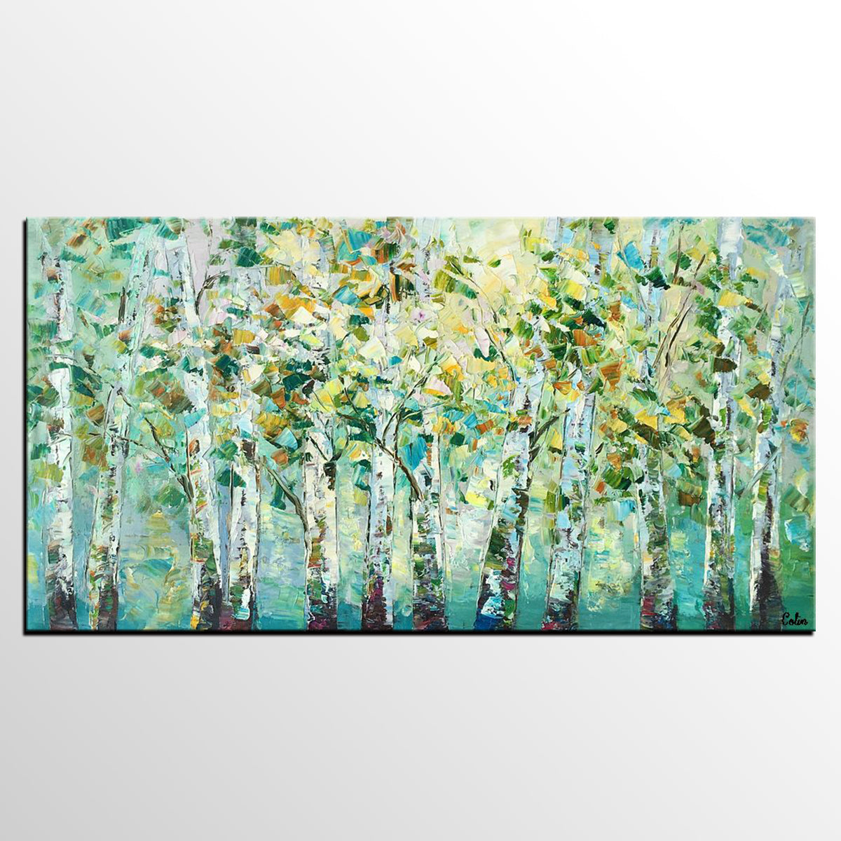 Birch Tree Painting, Abstract Autumn Painting, Heavy Texture Painting, Custom Landscape Painting-Silvia Home Craft