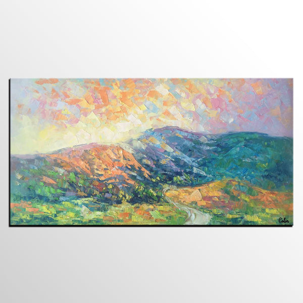 Mountain Landscape Painting, Spring Mountain Painting, Custom Canvas Painting for Sale, Original Paintings for Sale, Oil Painting on Canvas-Silvia Home Craft