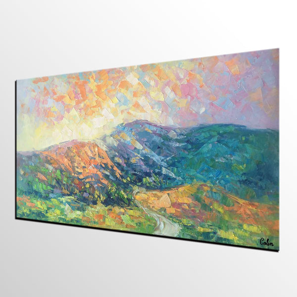 Mountain Landscape Painting, Spring Mountain Painting, Custom Canvas Painting for Sale, Original Paintings for Sale, Oil Painting on Canvas-Silvia Home Craft