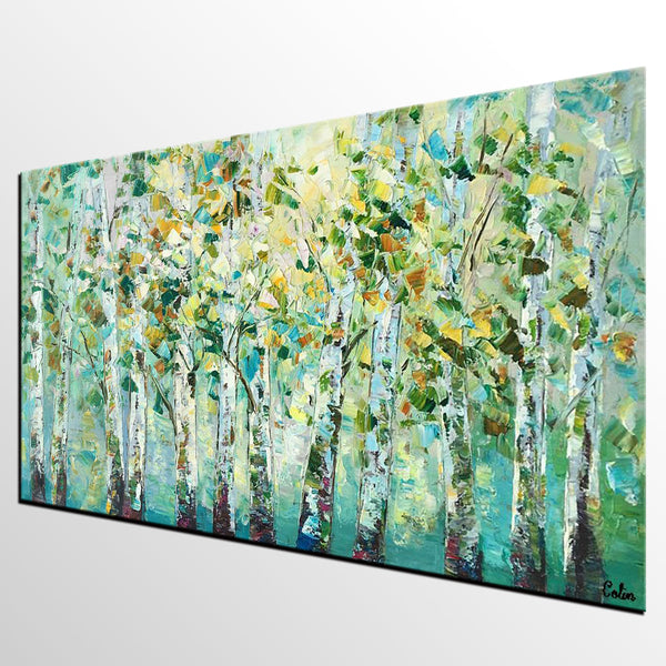 Birch Tree Painting, Abstract Autumn Painting, Heavy Texture Painting, Custom Landscape Painting-Silvia Home Craft