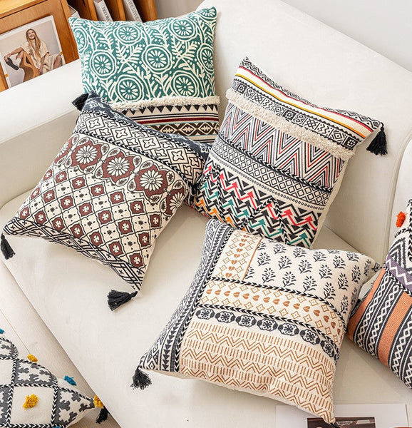 Oriental Square Pillows for Couch, Geometric Modern Pillows, Decorative Throw Pillows for Living Room, Bohemian Decorative Sofa Pillows-Silvia Home Craft